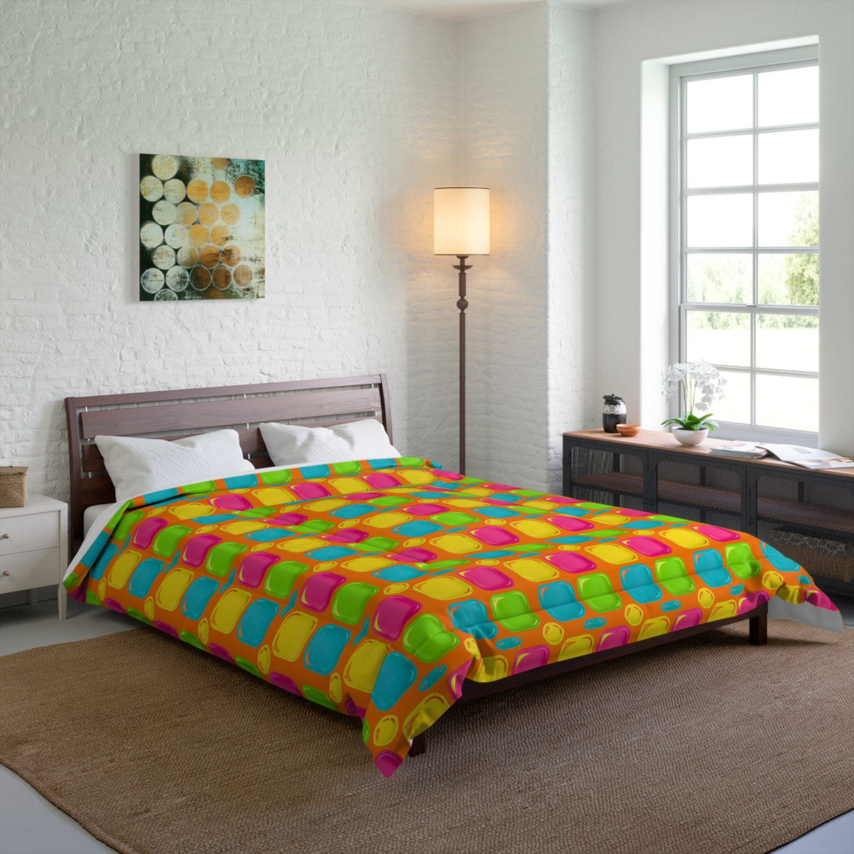 Giant Puffy Glass Cushions Comforter – Hot Citrus Festive