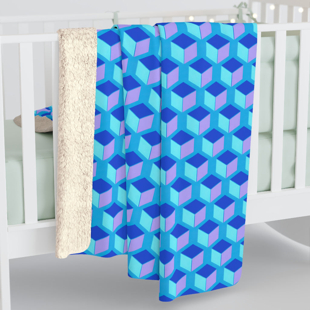 Giant Faceted Cubes II Sherpa Fleece Blanket – Ice Jewel