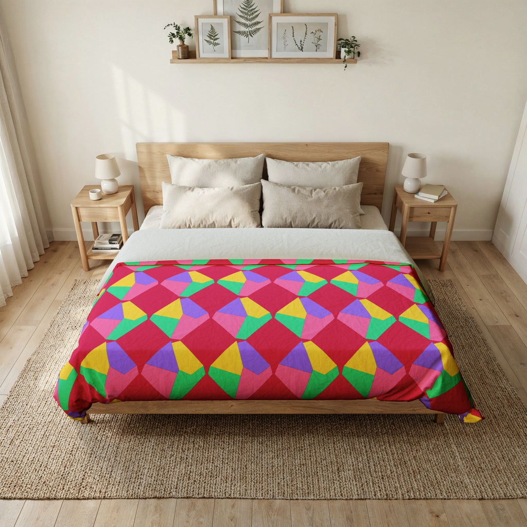 Grand Fractured Rhombus Cotton Duvet Cover – Candy Pop on Raspberry