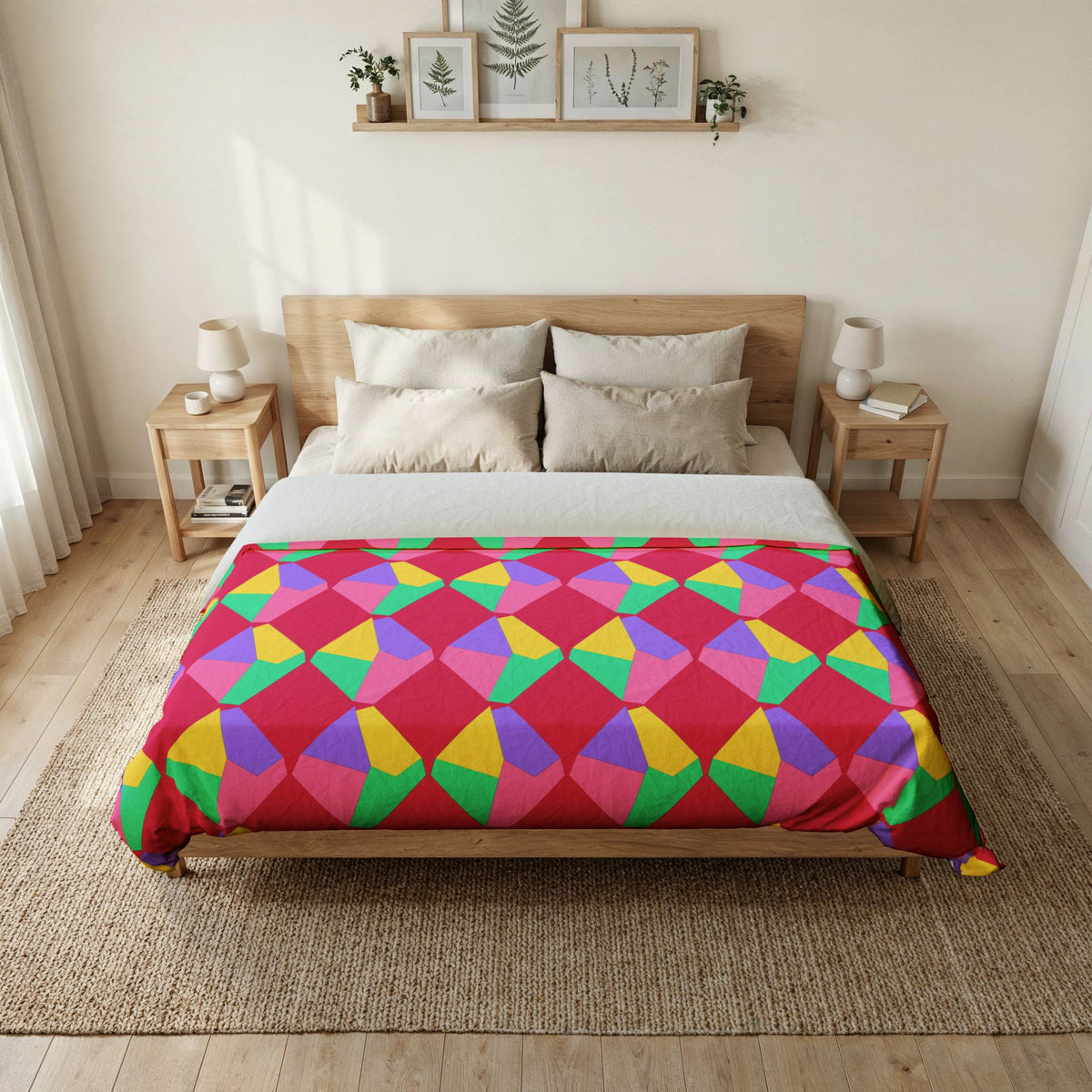 Grand Fractured Rhombus Cotton Duvet Cover – Candy Pop on Raspberry