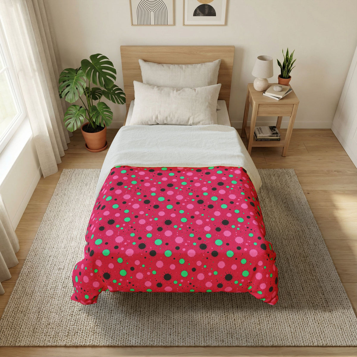 Blot Burst Cotton Duvet Cover – Candy Pop on Raspberry