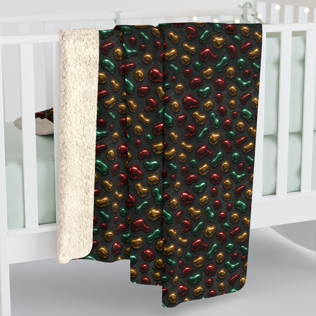 Garnet Emerald Blobs Sherpa Fleece Blanket – Liquid Chrome Pattern