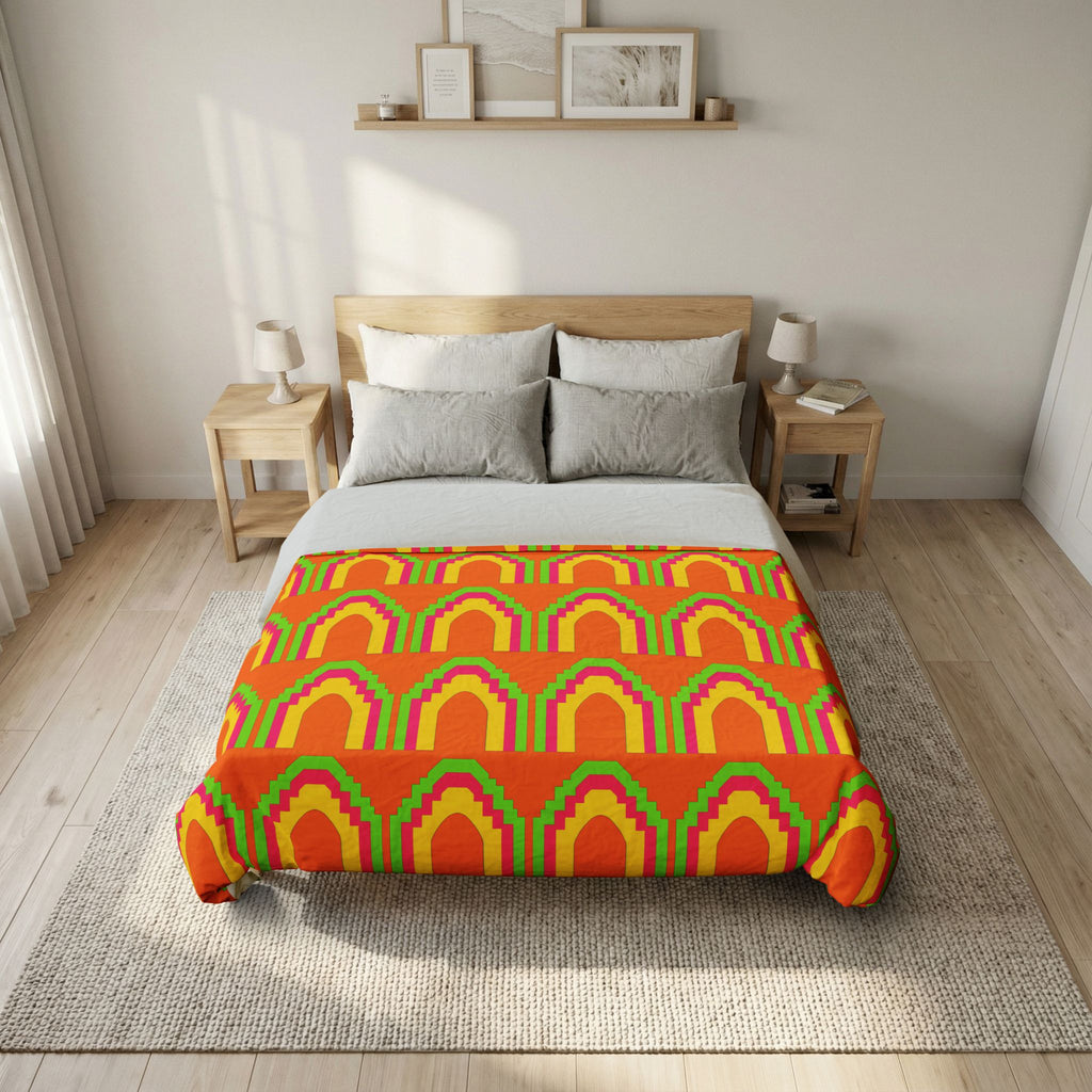 Grand Stepped Arches Cotton Duvet Cover – Hot Citrus Festive