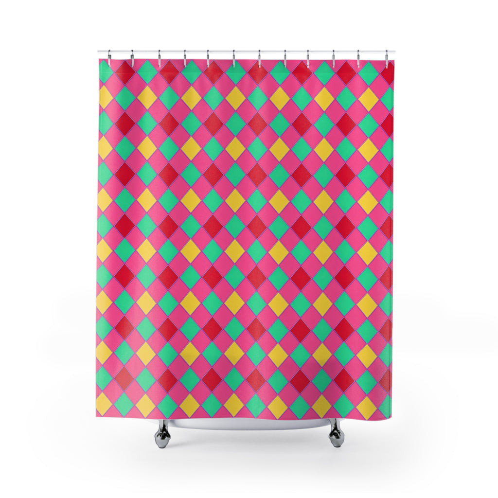 Jewel Harlequin Check Shower Curtain – Candy Christmas