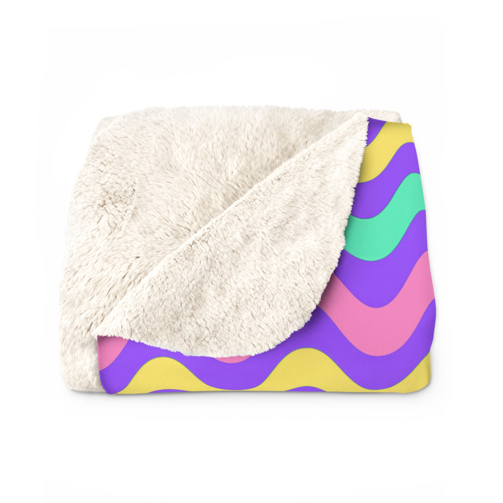 Big Ripple Chevrons Sherpa Fleece Blanket – Candy Pastel on Grape