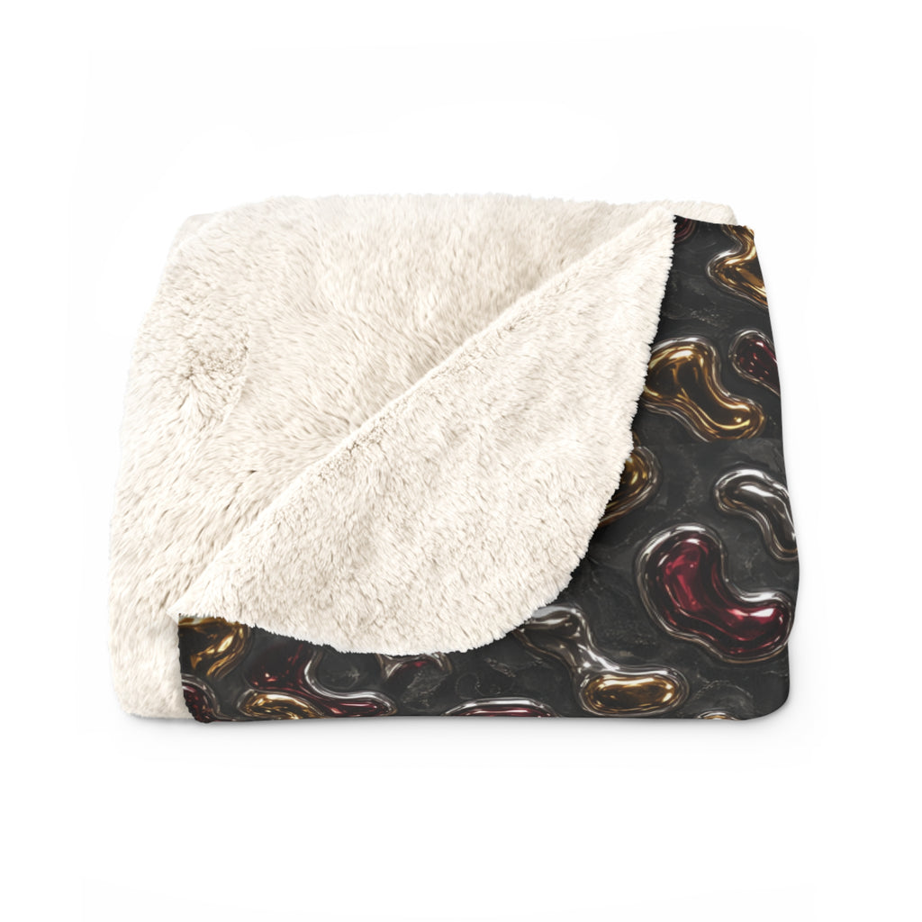 Merging Gold Puddles Sherpa Fleece Blanket – Liquid Chrome Pattern