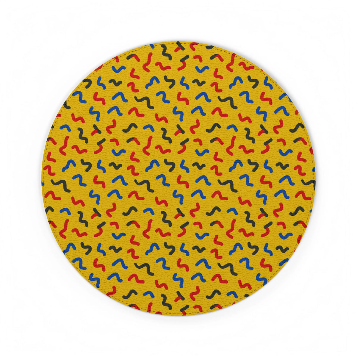 Squiggle Strokes Yellow Vegan Leather Mouse Mat – Bold Primary Abstract Pattern