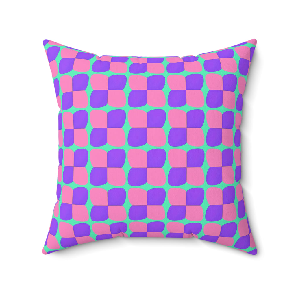 Bold Bulge Checker Faux Suede Cushion – Candy Pastel on Grape