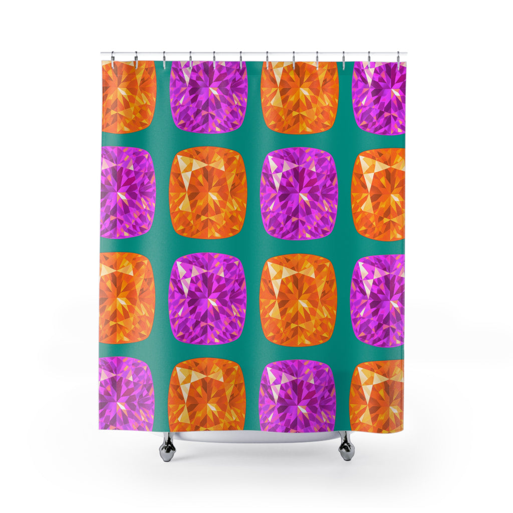 Giant Cut Gem Grid Shower Curtain – Peacock Jewel