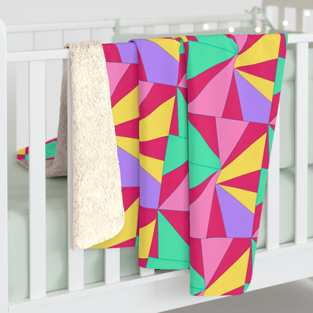 Cubist Sunburst Blocks Sherpa Fleece Blanket – Candy Pop on Raspberry