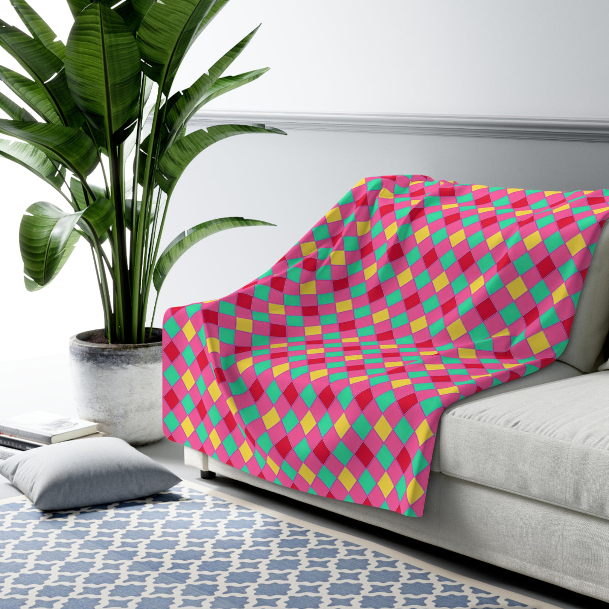Jewel Harlequin Check Sherpa Fleece Blanket – Candy Christmas