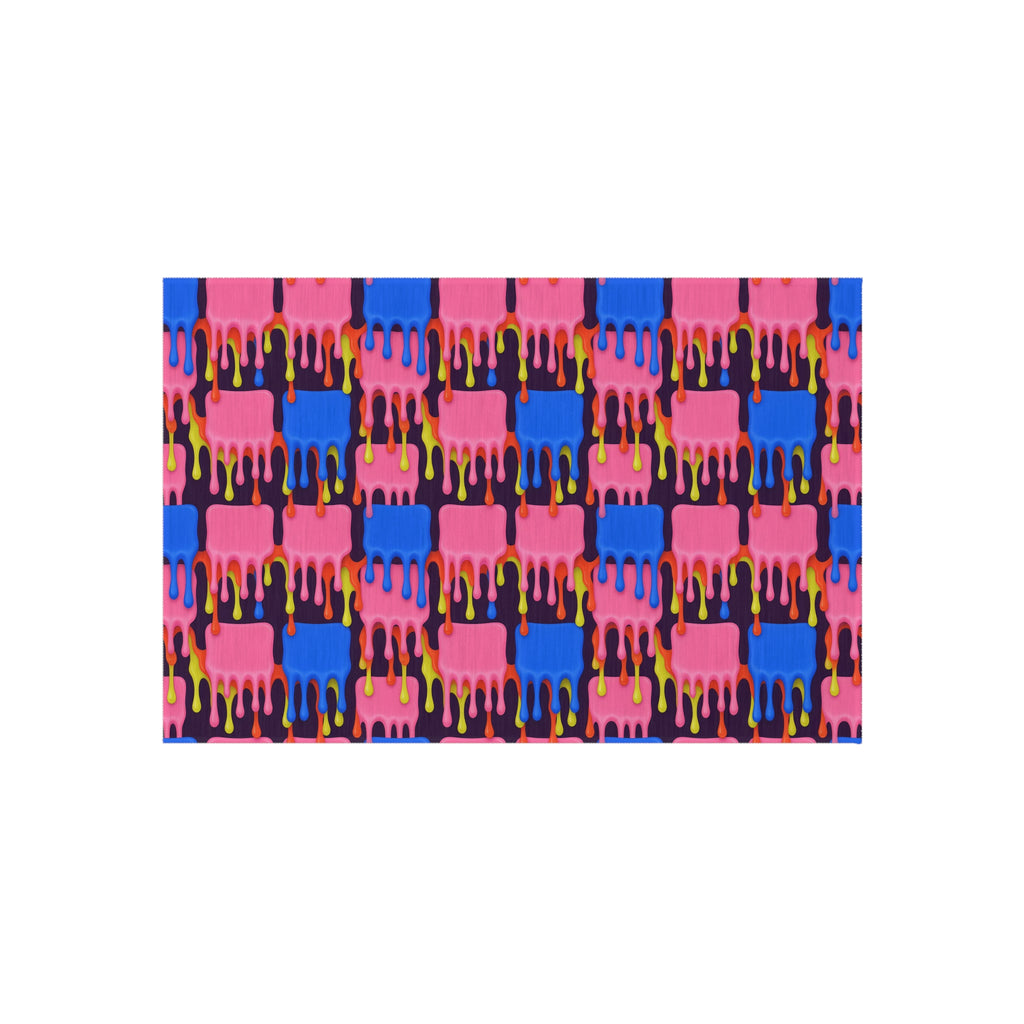 Melting Checkerboard Outdoor Rug – Psychedelic Op-Art Pattern