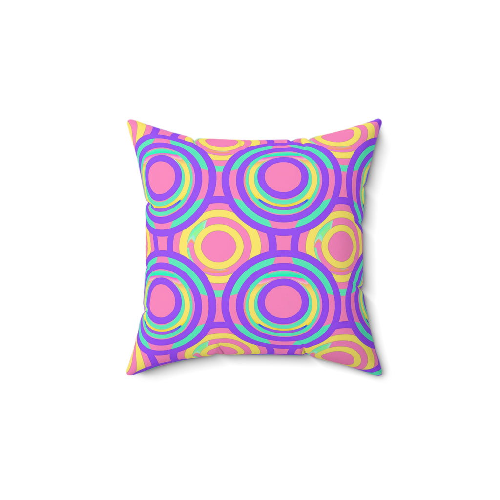 Interlocking Ring Ripples Faux Suede Cushion – Candy Pastel on Grape