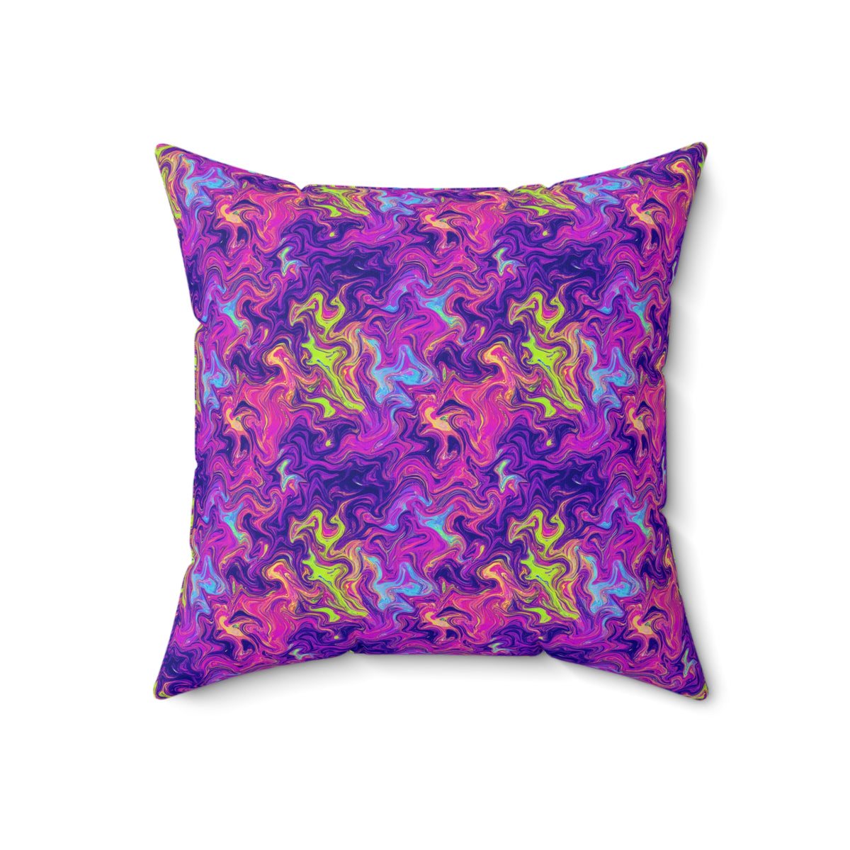 Neon Acrylic Pour Faux Suede Cushion – Psychedelic Marbling Pattern