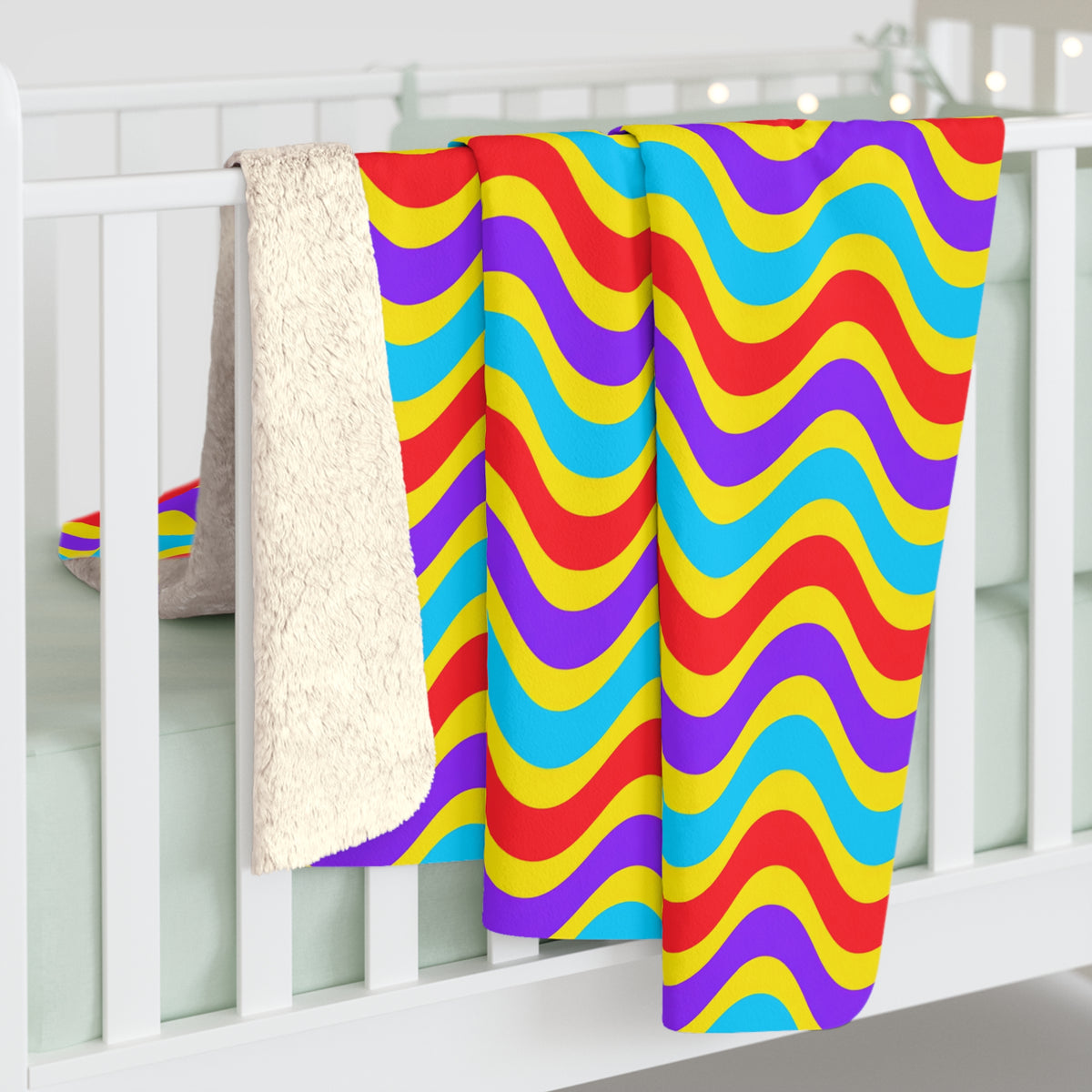 Wide Wave Interference Sherpa Fleece Blanket – Op-Art Waves Pattern