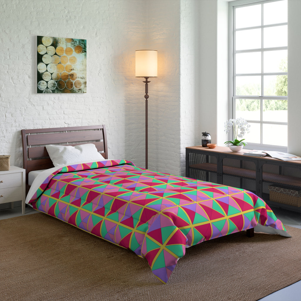 Split Square Fiesta Comforter – Candy Pop on Raspberry