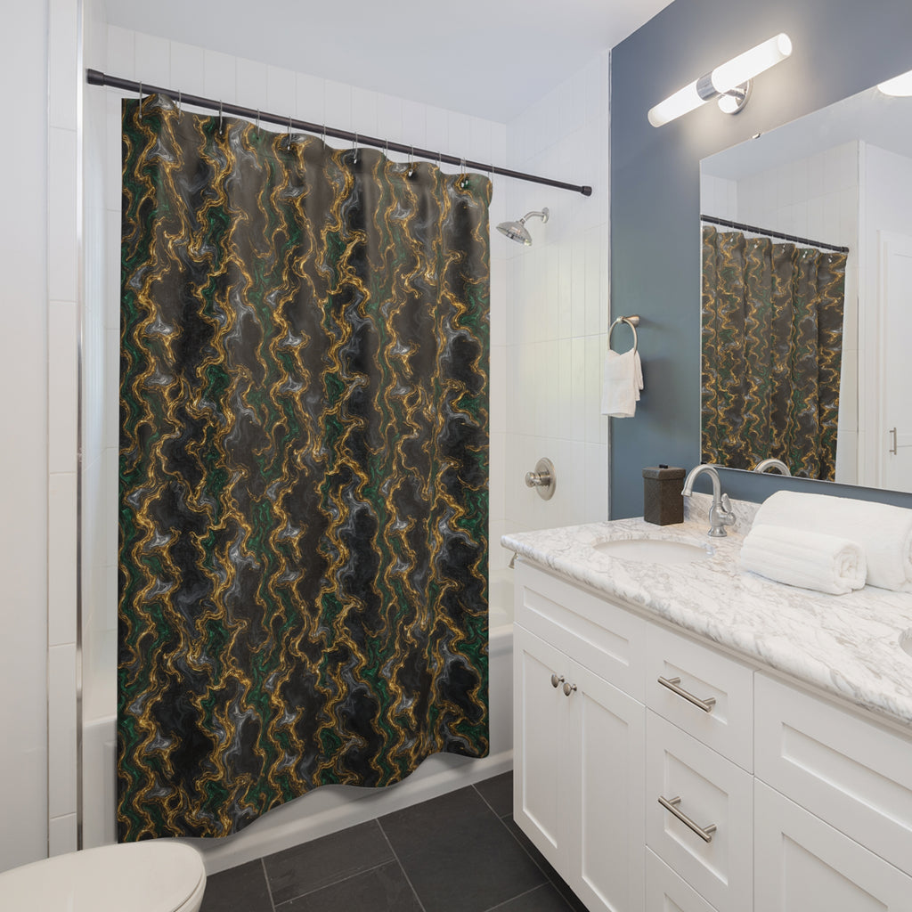 Molten Gold Marble Shower Curtain – Iridescent Fluid Pattern