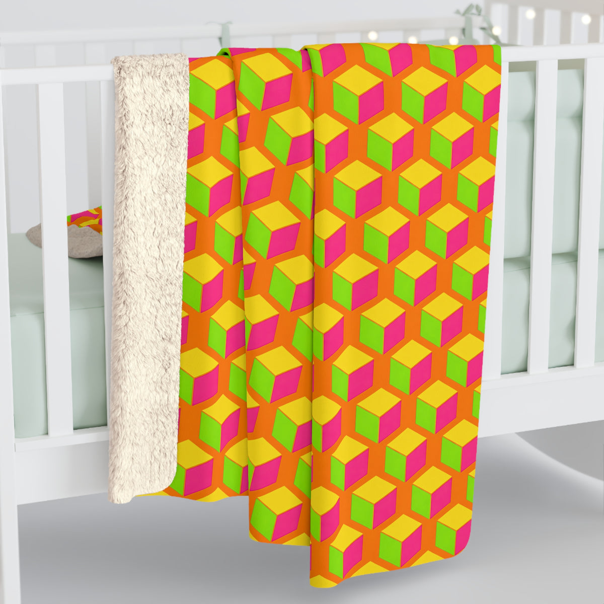 Giant Faceted Cubes II Sherpa Fleece Blanket – Hot Citrus Festive