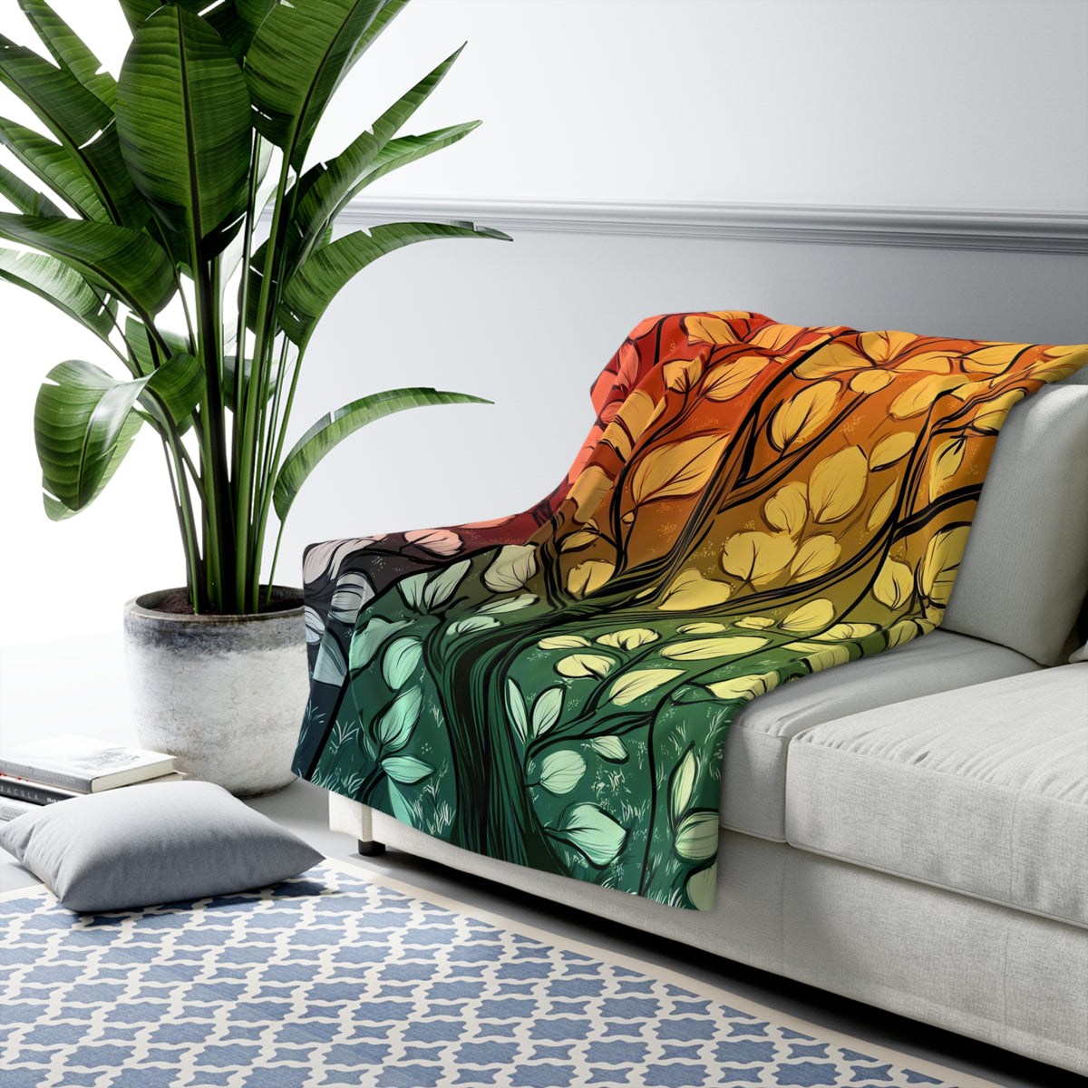 Stained Glass Autumn Tree Sherpa Fleece Blanket – Stained-Glass Style Art