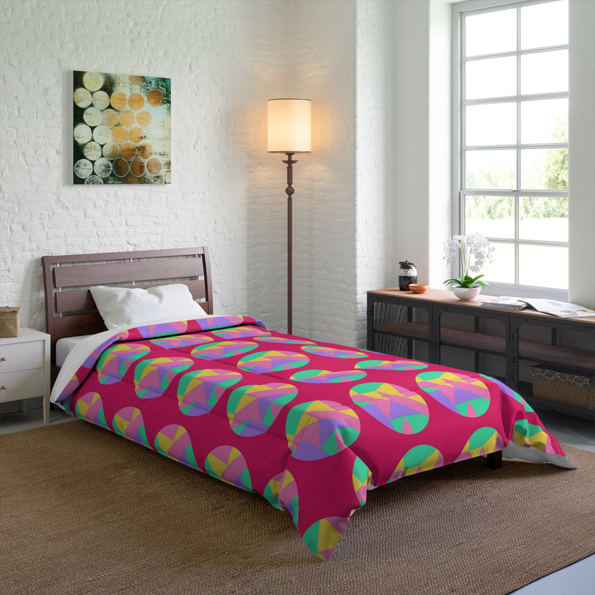 Broken Circle Planes Comforter – Candy Pop on Raspberry