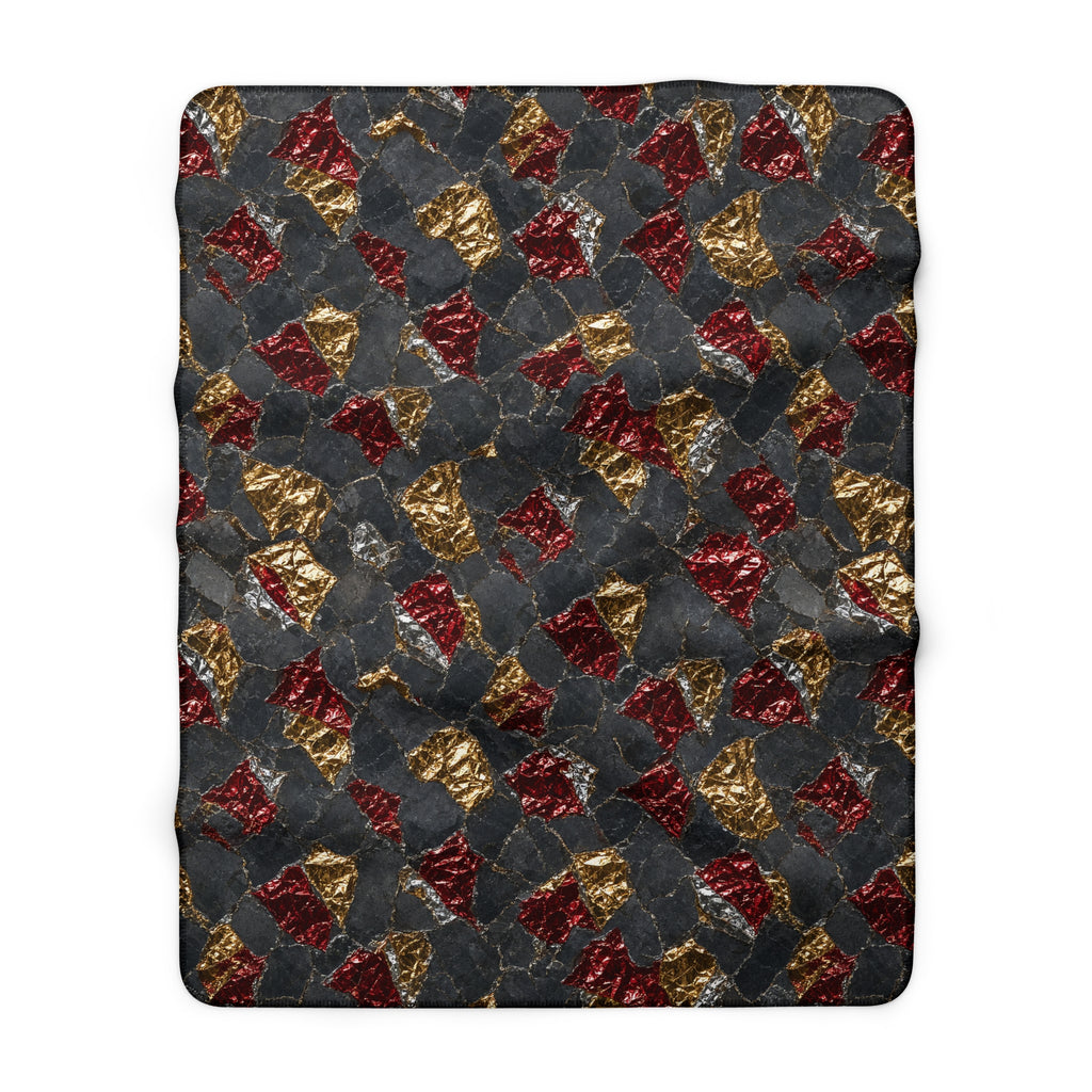 Garnet Gold Foil Sherpa Fleece Blanket – Holographic-Look Metal Pattern