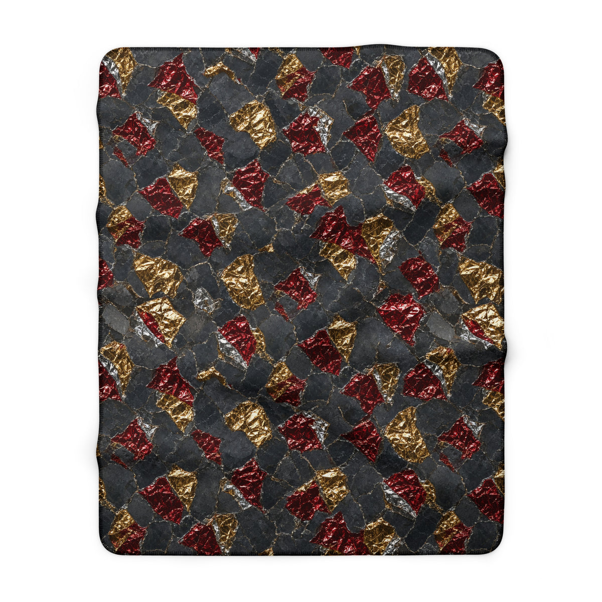 Garnet Gold Foil Sherpa Fleece Blanket – Holographic-Look Metal Pattern