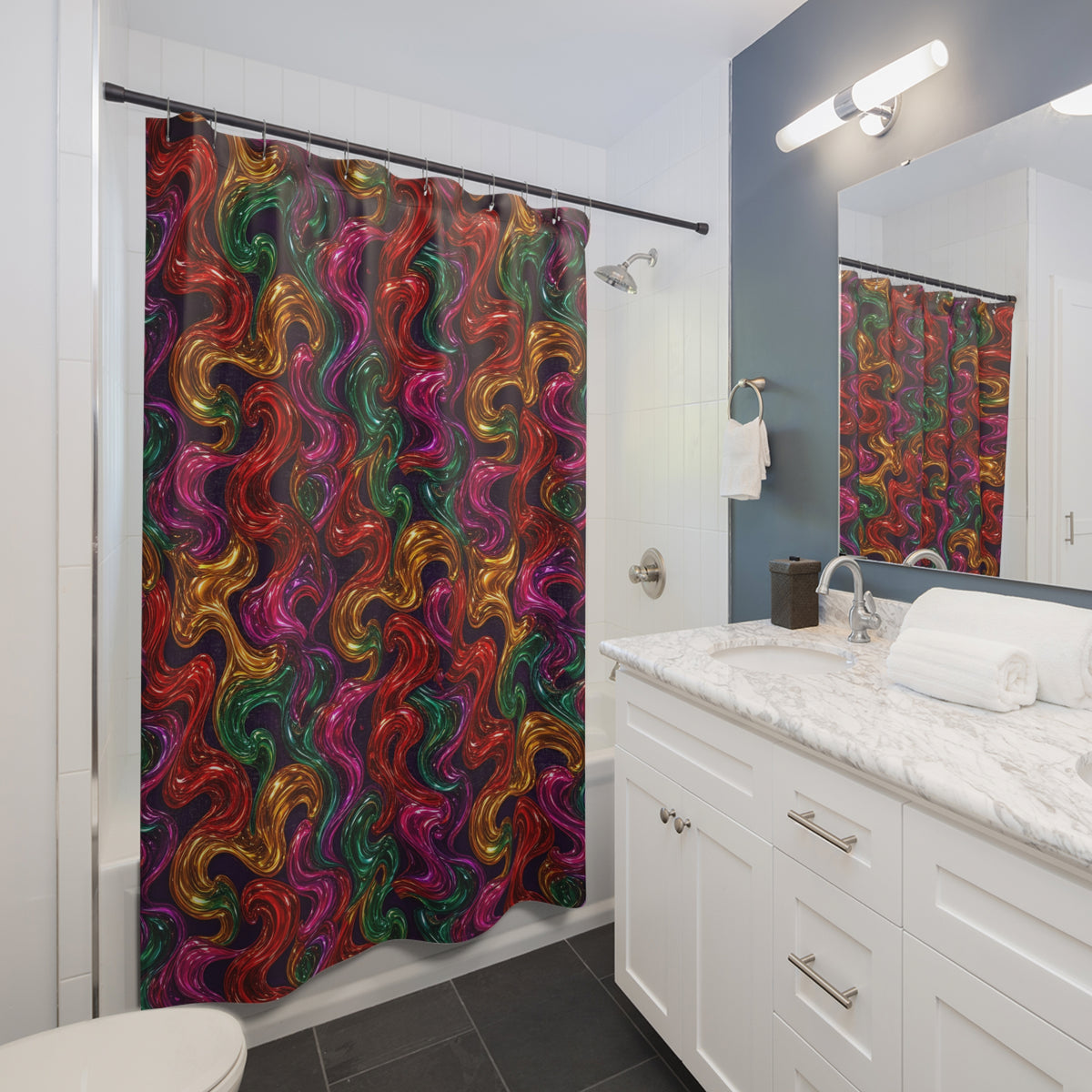 Melted Glass Swirl Shower Curtain – Psychedelic Pop Pattern