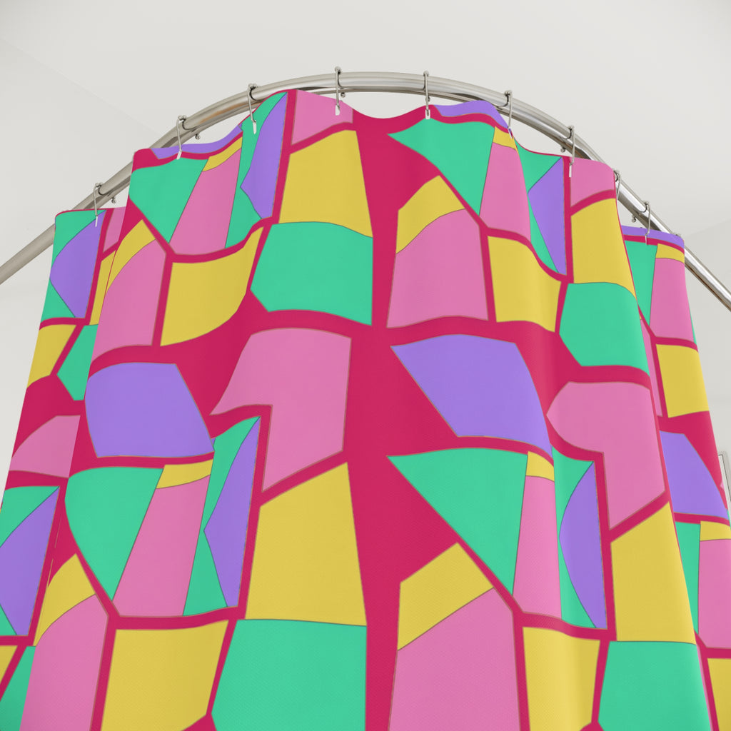 Cubist Block Quilt Shower Curtain – Candy Pop on Raspberry