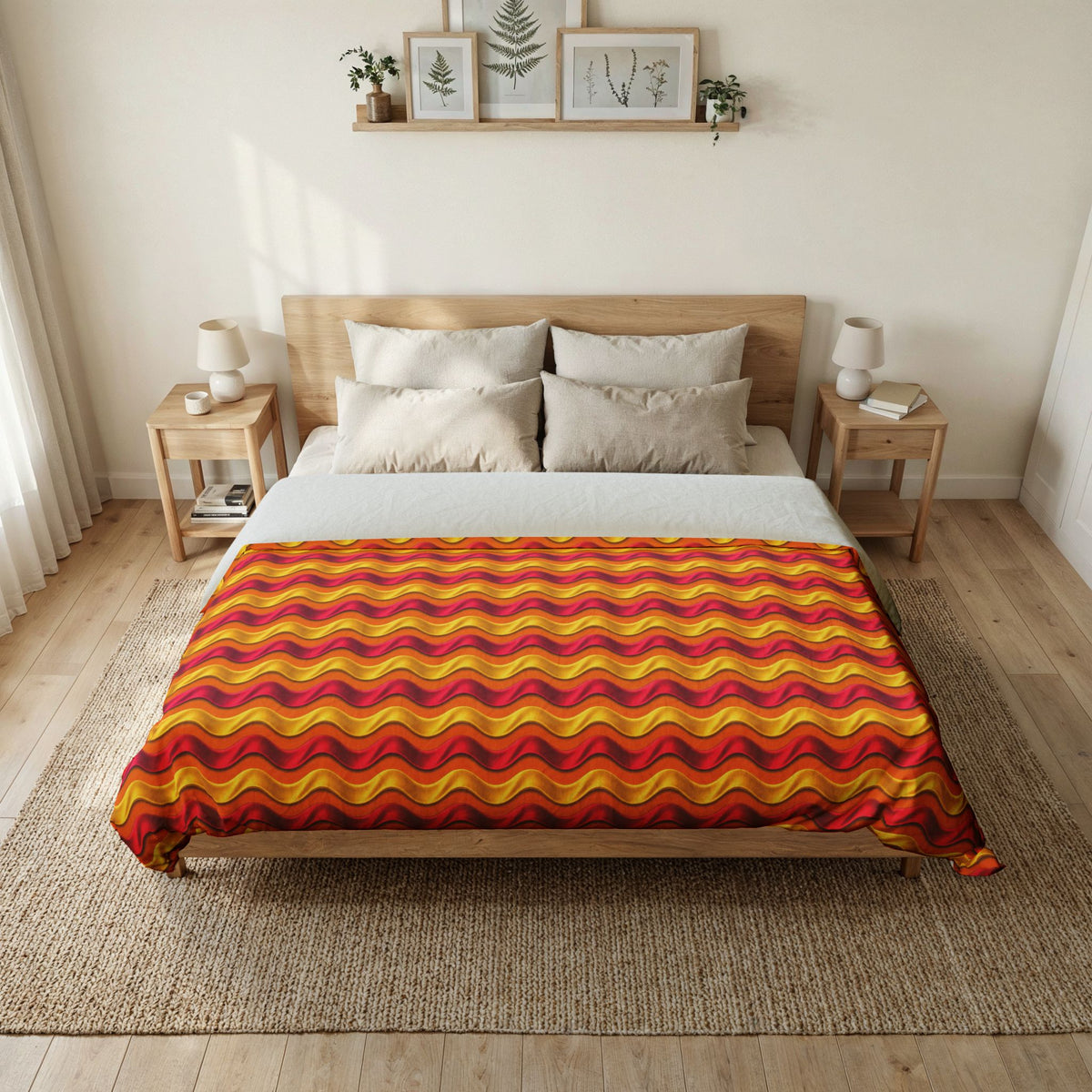 Satin Wave Bands Cotton Duvet Cover – Cranberry Spice