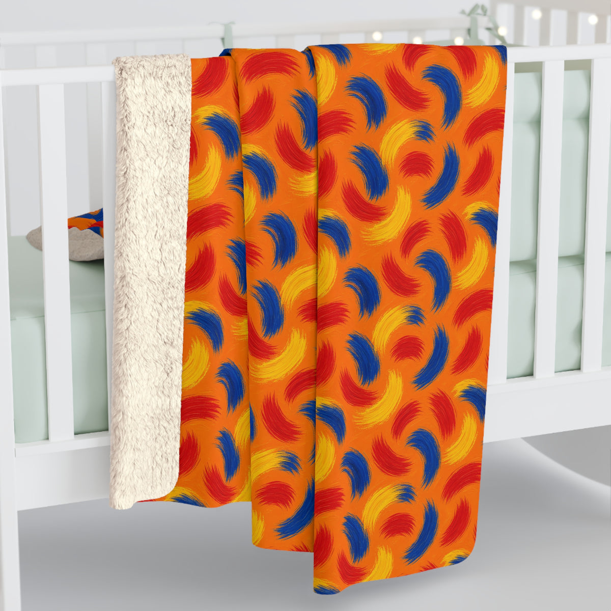 Sweeping Arcs Sherpa Fleece Blanket – Expressionist Brushstroke Abstract Pattern