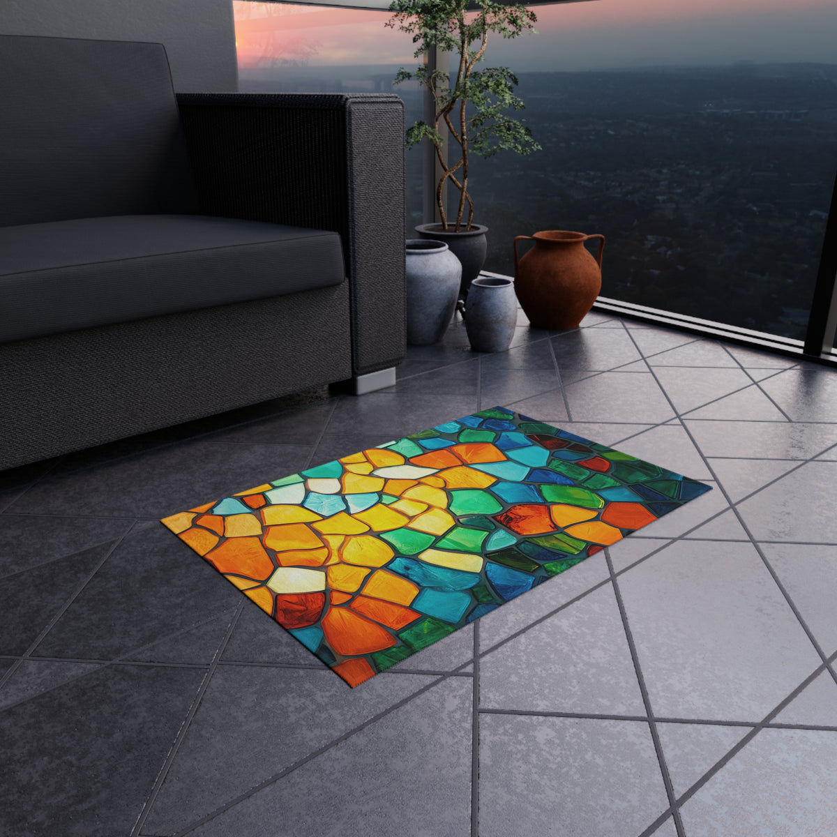 Jewel Mosaic Glass Outdoor Rug – Stained-Glass Style Mosaic