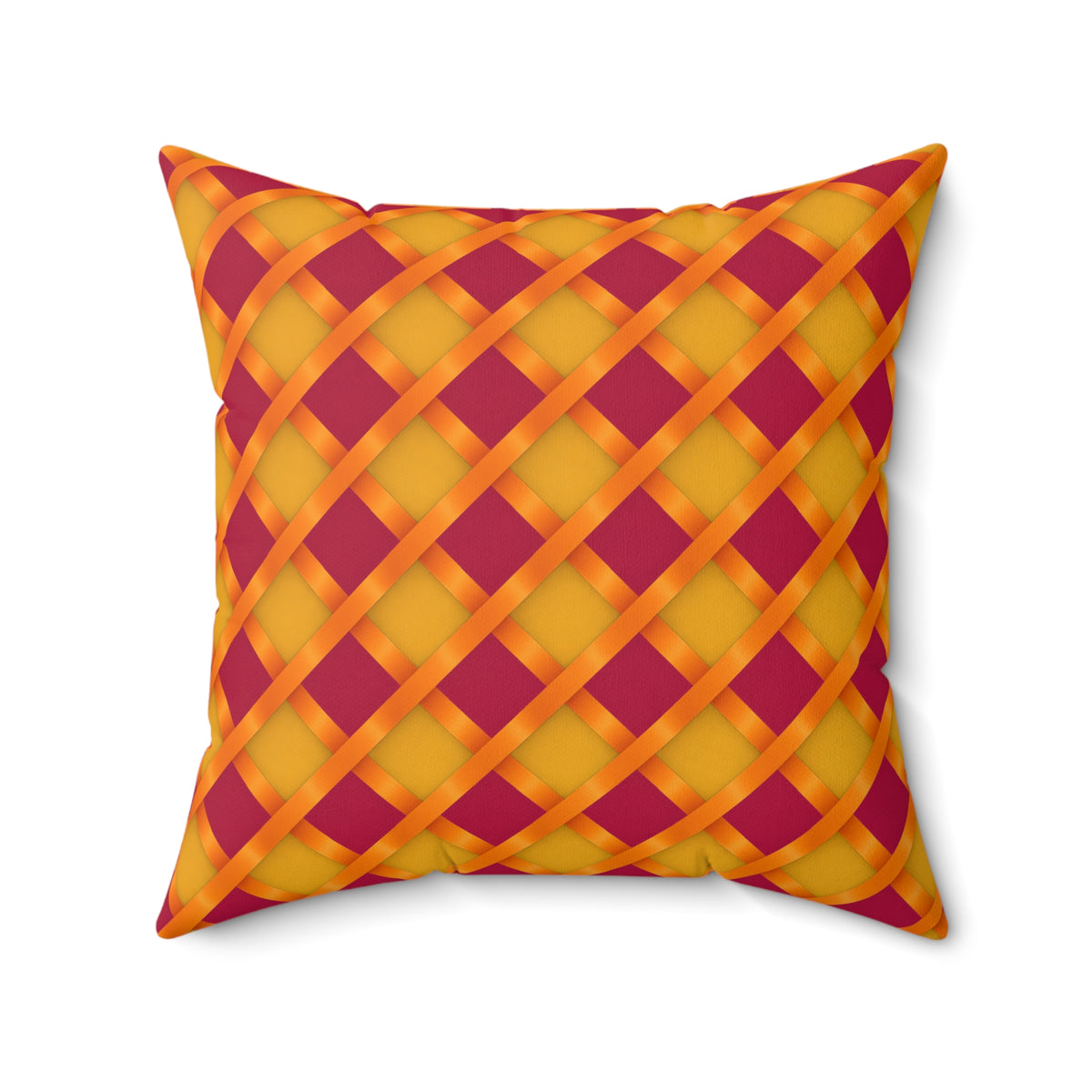 Broad Gold Diamond Trellis Faux Suede Cushion – Cranberry Spice