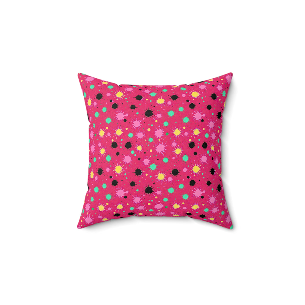 Splat Storm Faux Suede Cushion – Candy Pop on Raspberry