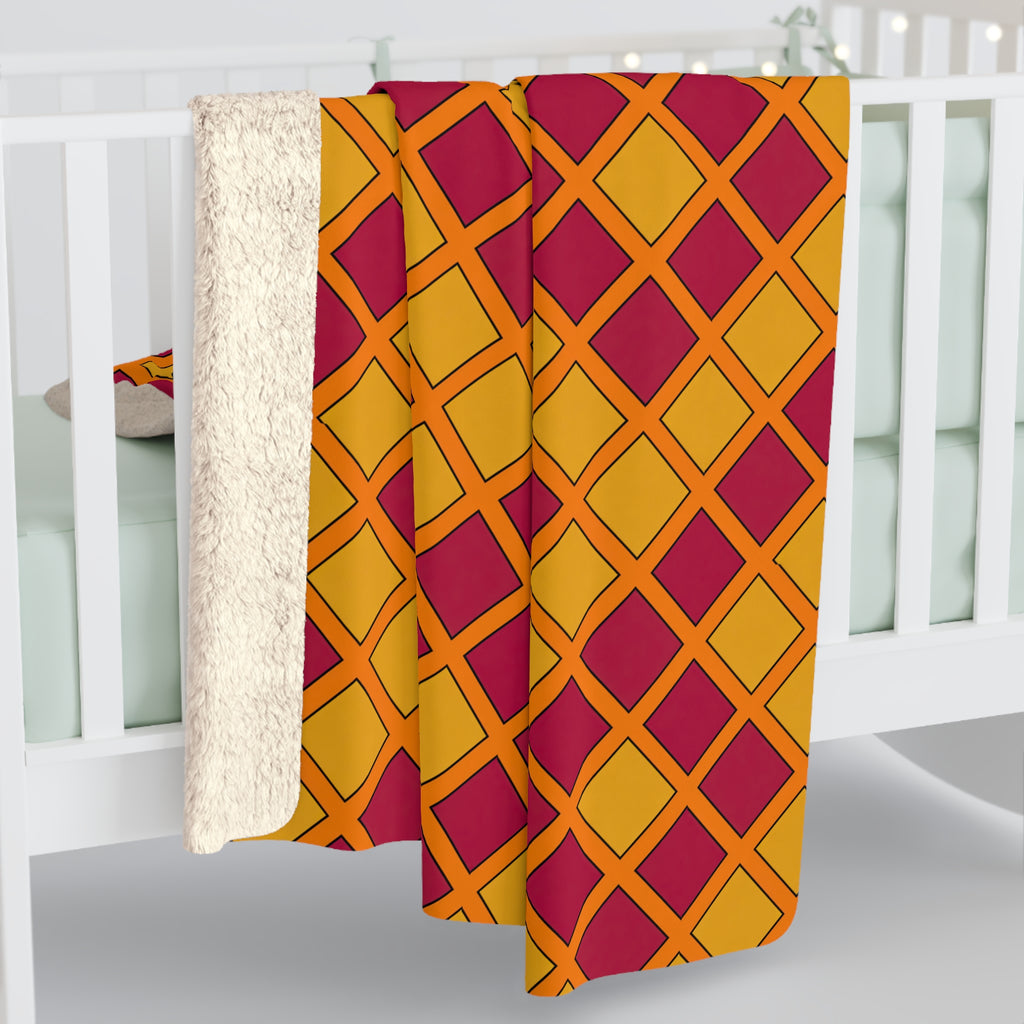 Harlequin Gold Grid Sherpa Fleece Blanket – Cranberry Spice
