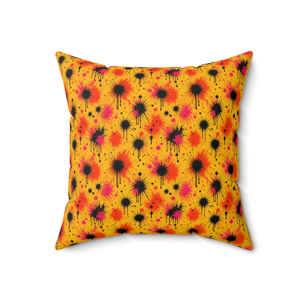 Black Ink Burst Faux Suede Cushion – Ink Splash Pattern