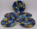 AI24010C Chaotic Blue & Yellow abstract effect Round Ceramic Coasters- Set of 6, gift for all occasions, six unique designs.