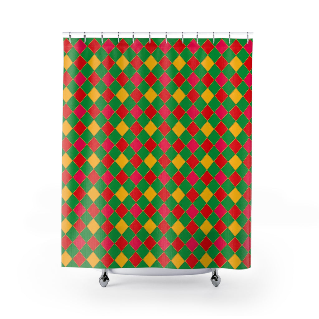 Jewel Harlequin Check Shower Curtain – Harlequin Geometric Pattern