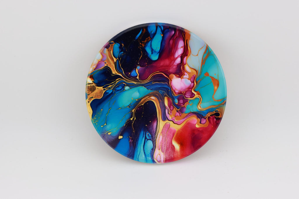 AI24021C Multi Colour Fluid Lava, purples,Effect Round Ceramic Coasters- Set of 6, colourful, gift for all occasions, six unique designs.