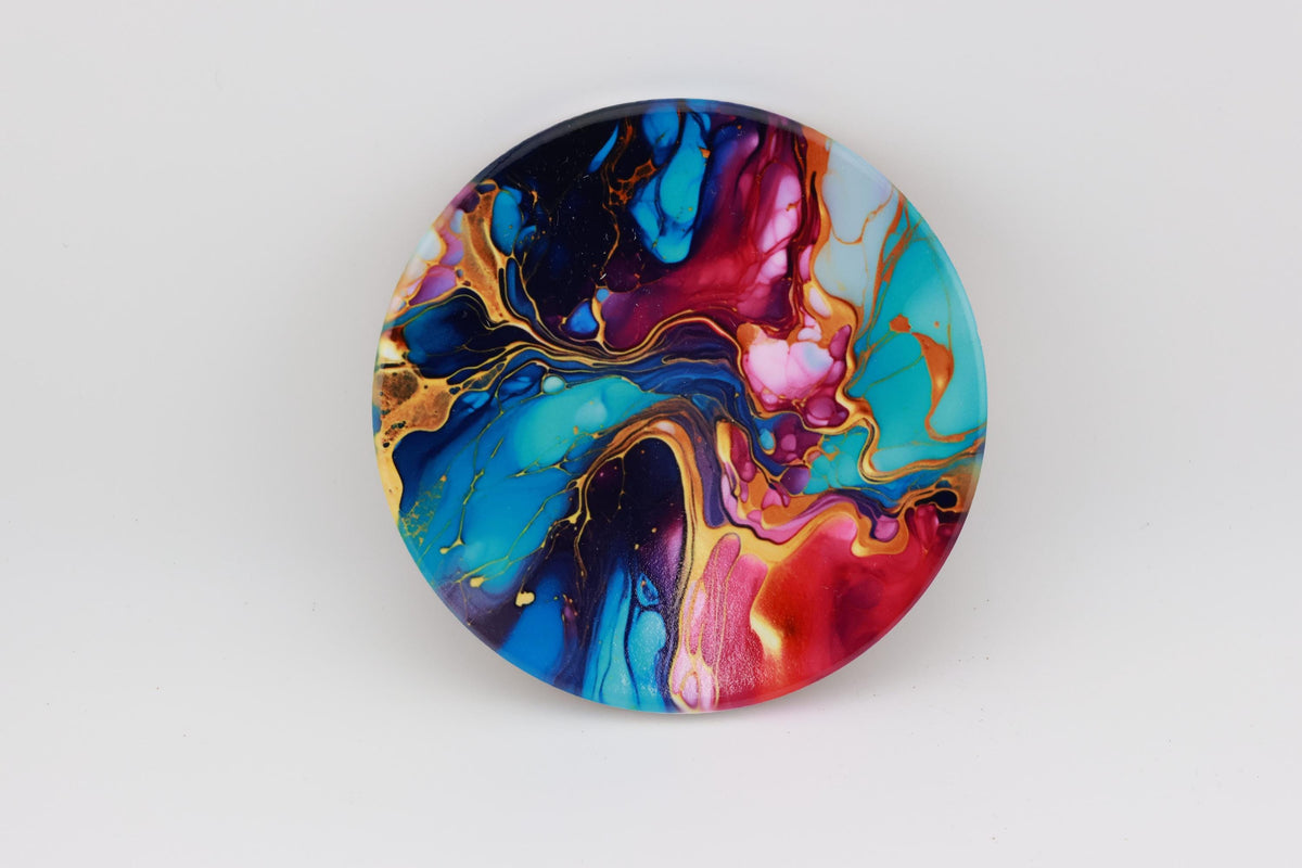 AI24021C Multi Colour Fluid Lava, purples,Effect Round Ceramic Coasters- Set of 6, colourful, gift for all occasions, six unique designs.