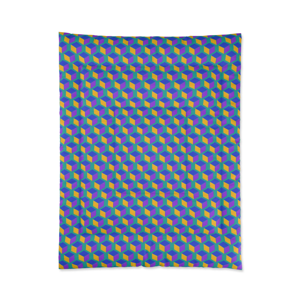 Giant Faceted Cubes II Comforter – Peacock Jewel
