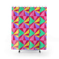 Cubist Sunburst Blocks Shower Curtain – Candy Pop on Raspberry