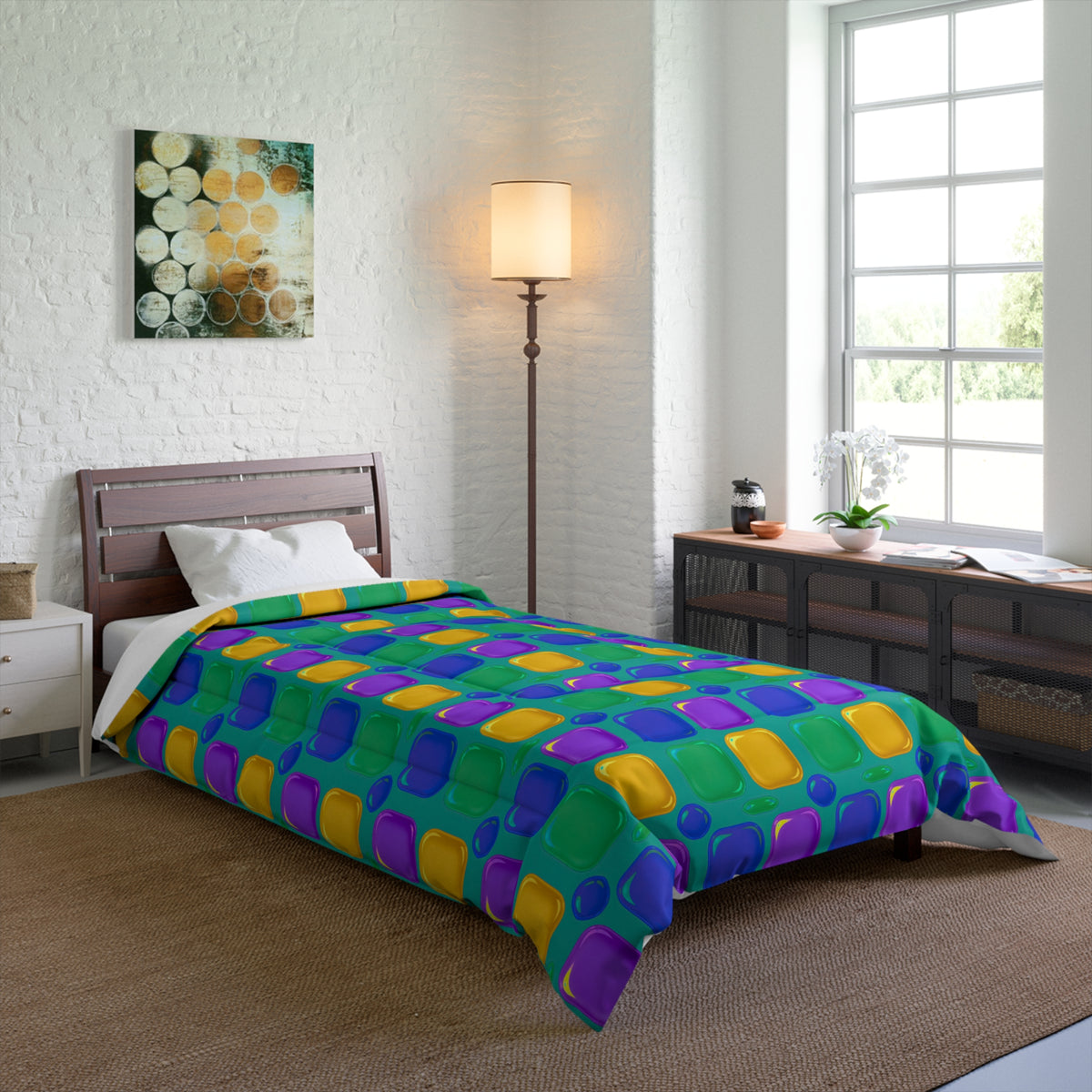 Giant Puffy Glass Cushions Comforter – Peacock Jewel