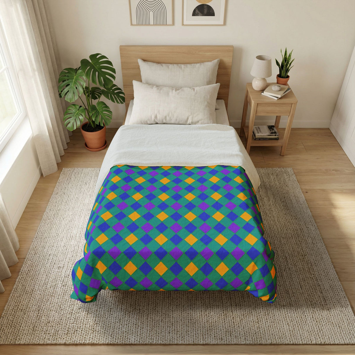 Jewel Harlequin Check Cotton Duvet Cover – Peacock Jewel