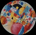 A striking ceramic coaster a colourful abstract geometric design with circles, triangles, squares, adds a bold creative touch to any table.