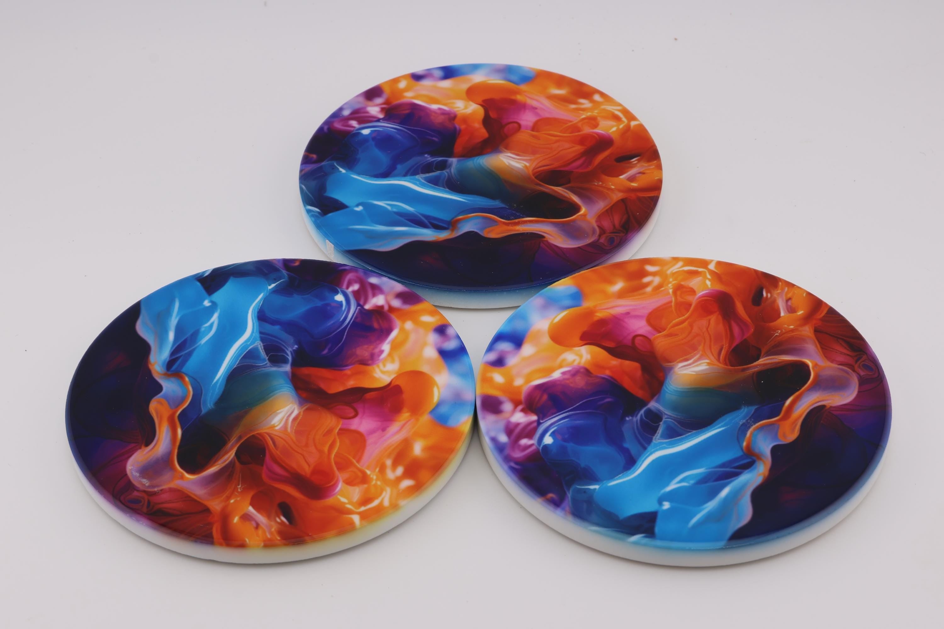 AI24037 Liquid Splash - Multi coloured Round Ceramic Coasters- Set of 6, gift for all occasions, Designed and made in Britain