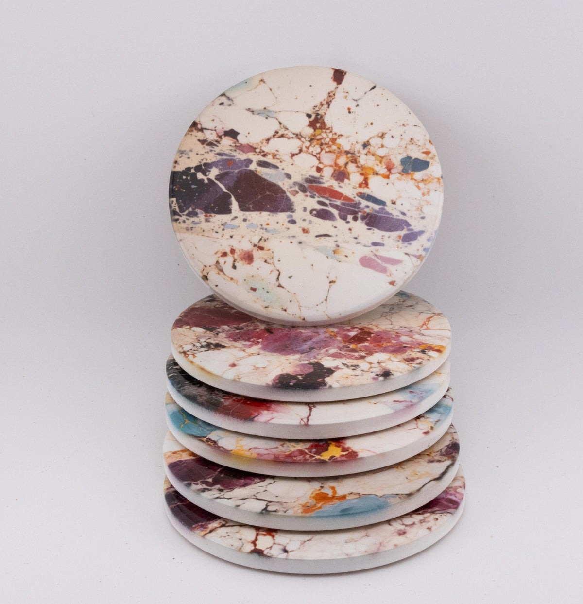 AI2406C18 Terrazzo Marble Ceramic Coaster Set of 6, Neutral Round Drink Coasters, Modern Kitchen Decor, Housewarming Gift