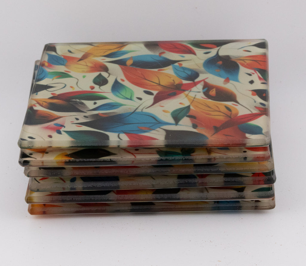 AI24025G Autumnal Woodland leaves scene Square Glass Coasters - Set of 6, gift for all occasions, six unique designs.