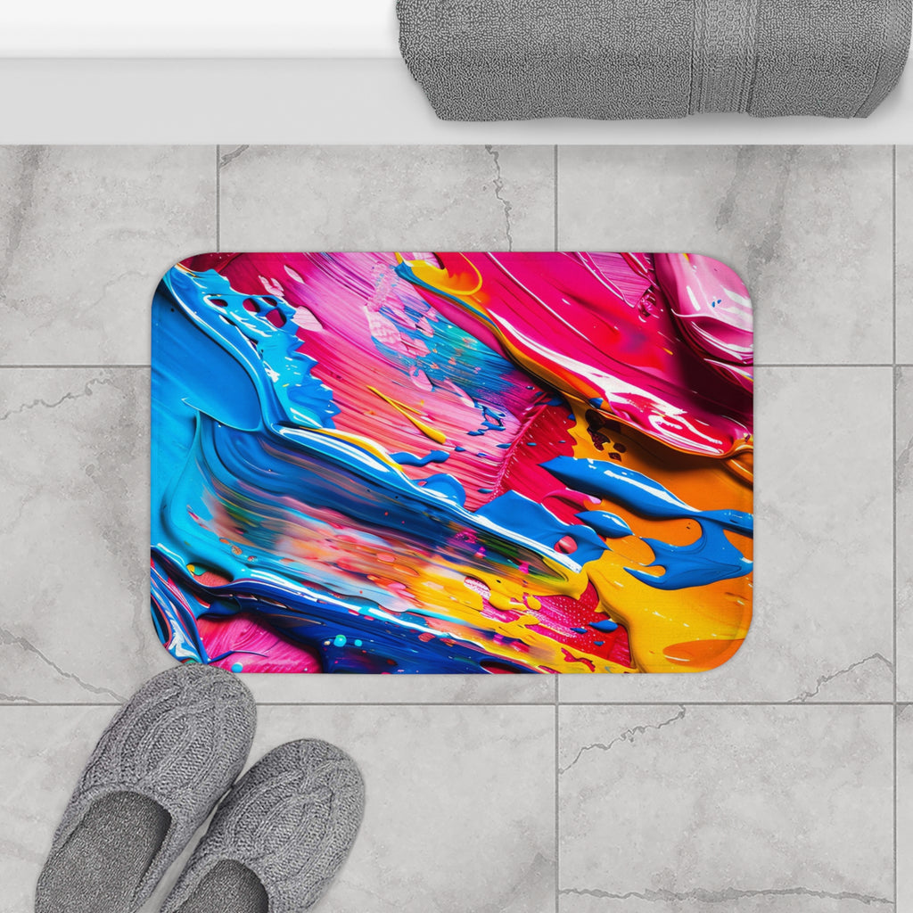 Rainbow Paint Smear Bath Mat – Paint Stroke Abstract