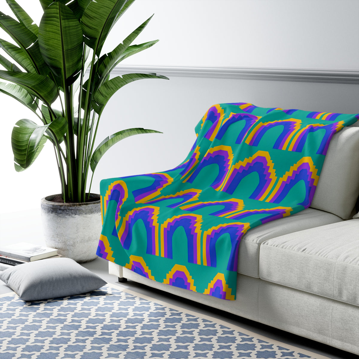 Grand Stepped Arches Sherpa Fleece Blanket – Peacock Jewel