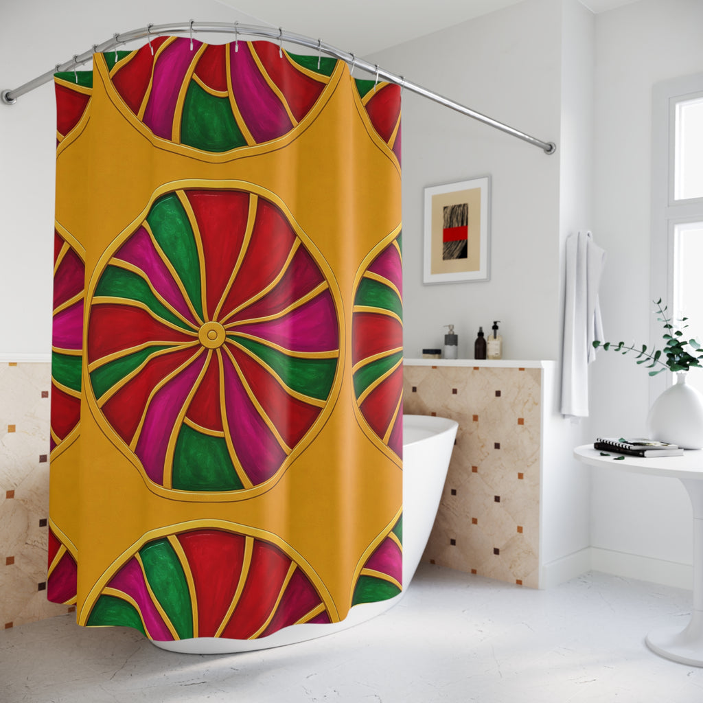 Grand Kaleido Jewel Wheels Shower Curtain – Kaleidoscopic Medallion Pattern